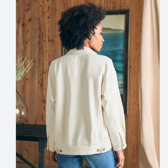 Faherty Stretch Terry Trucker Jacket Egret Cream Size Medium NWT - Picture 2 of 7